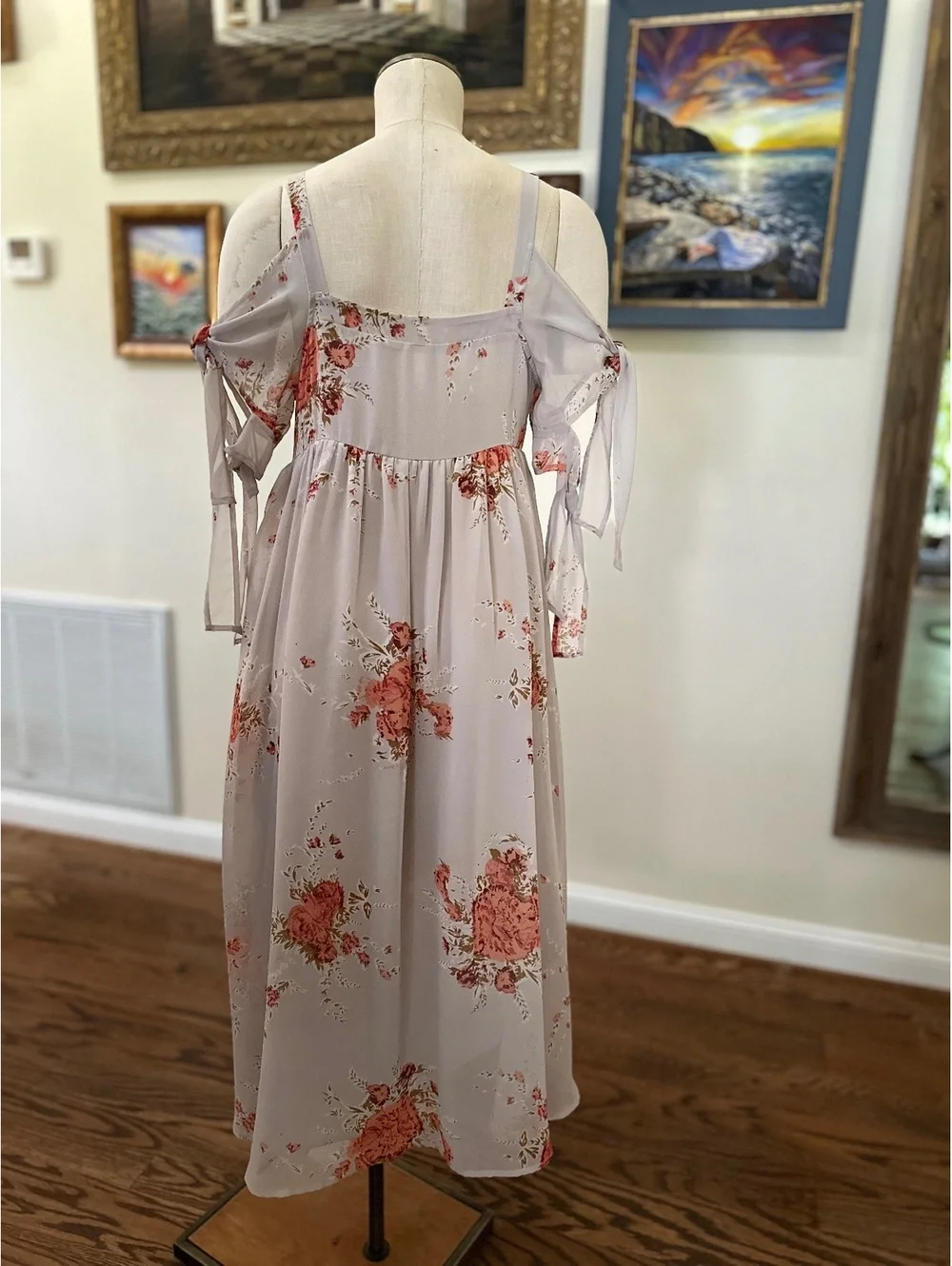 Free People Tied for You Lilac Gray Floral Coral Airy Maxi Dress Size S